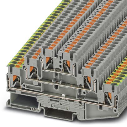 Phoenix Contact Ground - Multi-Level Terminal Block; PT 2.5-PE/L/L; 20A; 300V; 3-Level; #26 - #12; Push-In Connection; Gray